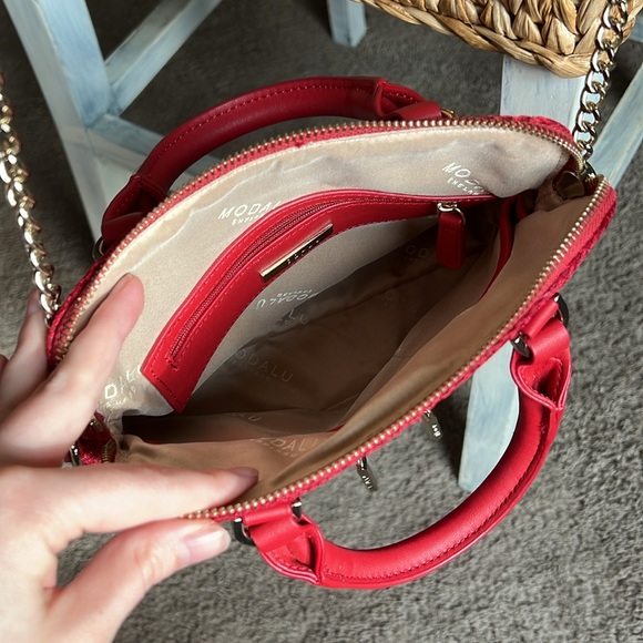 Modalu “Pippa” Small Red Grab Bag *RARE FABRIC DESIGN* NWOT - Picture 6 of 8